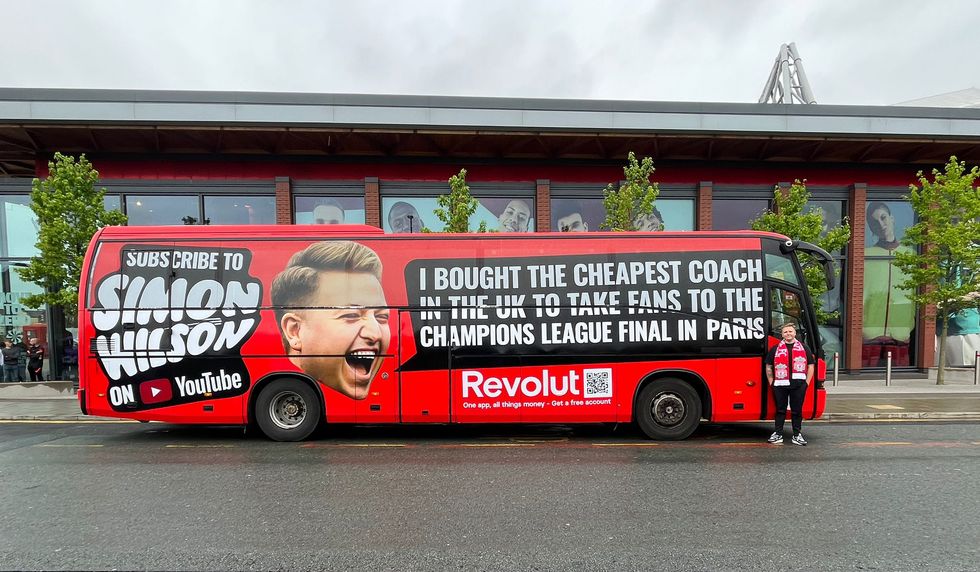 Undated handout photo of Liverpool supporter Simon Wilson with his coach that transported dozens of fellow fans to Paris for just 1 each ahead of the Champions League final. The Reds will take on 13-time winners Real Madrid at the Stade de France on Saturday, with many fans facing huge fees to get to the city. Issue date: Saturday May 28, 2022.