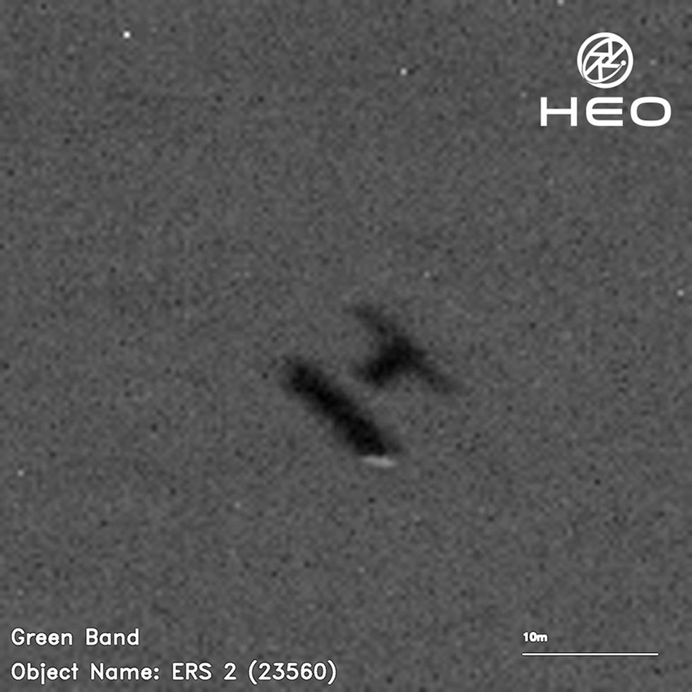Undated handout photo of the ERS-2 satellite on 19/1/2024 as it descends through the atmosphere