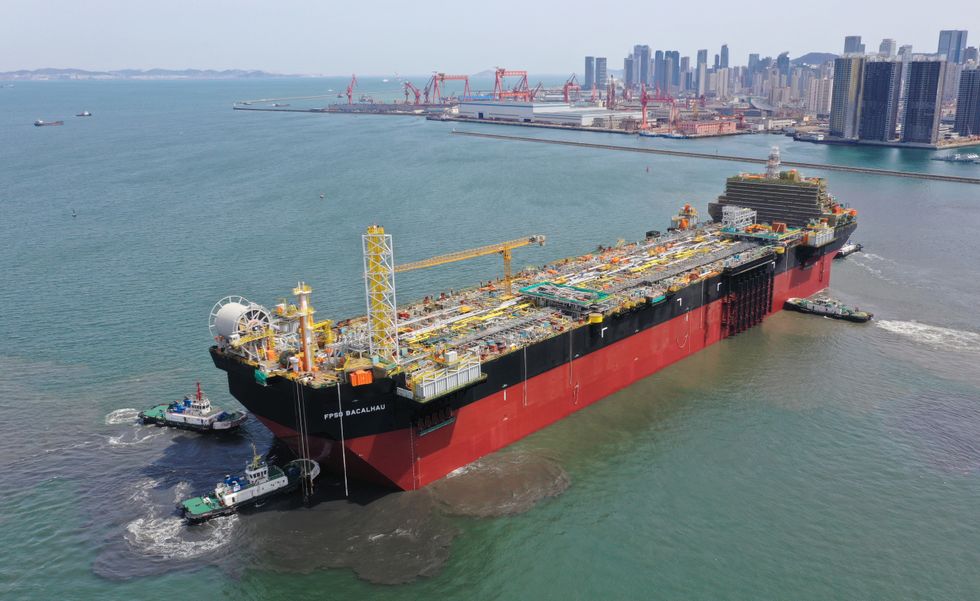 Undated handout photo taken from Equinor of a floating production storage and offloading vessel (FPSO) at Dalian shipyard in China