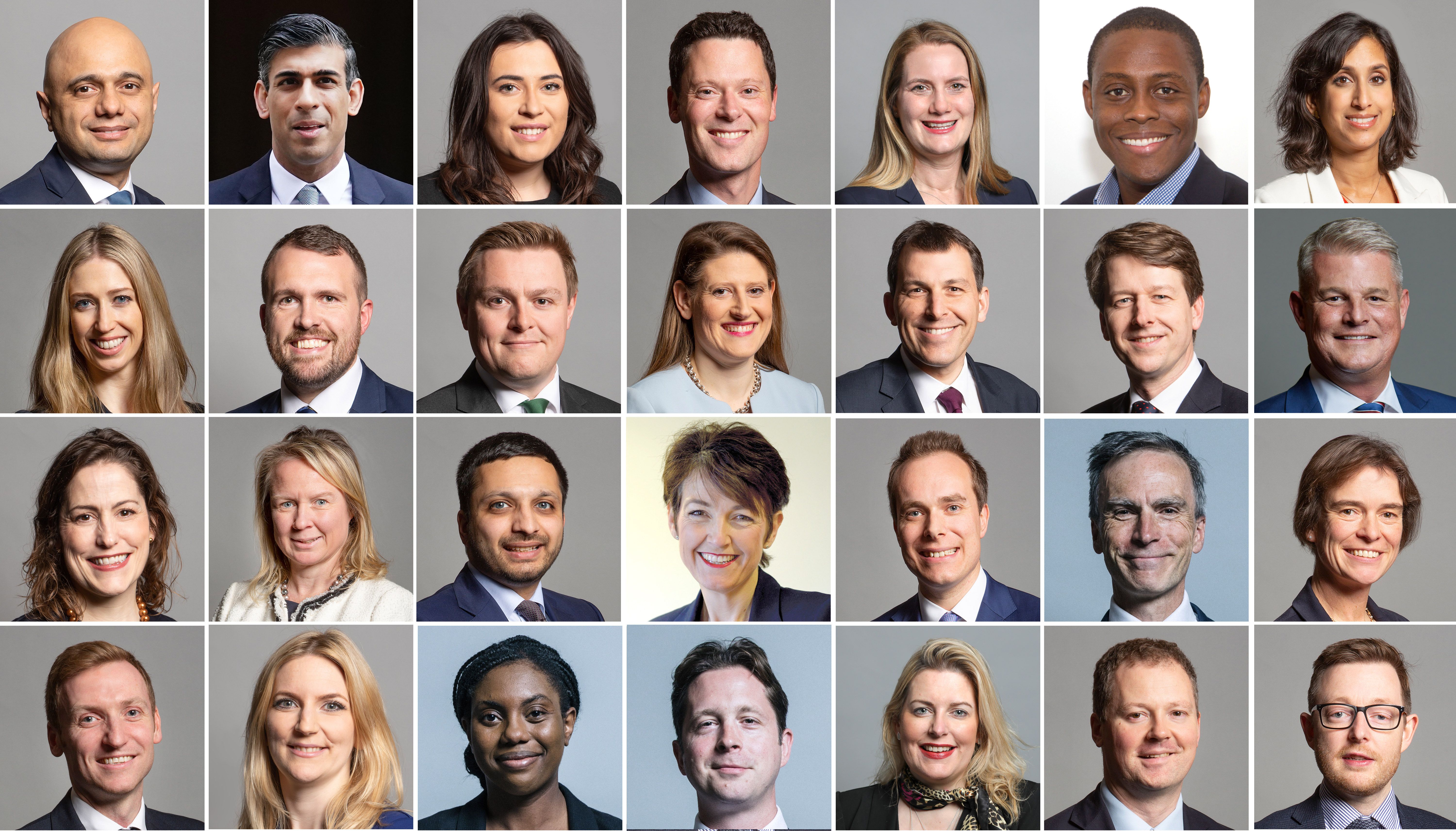 Undated handout UK Parliament photos of MPs who have resigned from the Government in the past 24 hours over Boris Johnson's leadership. (first row left to right) Sajid Javid, Rishi Sunak, Nicola Richards, Alex Chalk, Virginia Crosbie, Bim Afolami and Claire Coutinho. (second row left to right) Laura Trott, Jonathan Gullis, Will Quince, Theo Clarke, John Glen, Robin Walker and Stuart Andrew. (third row left to right) Victoria Atkins, Felicity Buchan, Saqib Bhatti, Jo Churchill, David Johnston, Andrew Murrison and Selaine Saxby. (fourth row left to right) Lee Rowley, Julia Lopez, Kemi Badenoch, Alex Burghart, Mims Davies, Neil O'Brien and Duncan Baker (fifth row left to right) Sara Britcliffe, Ruth Edwards, Mark Fletcher, Peter Gibson, Mark Logan, Rachel Maclean and Craig Williams. (sixth row left to right) James Sunderland, Jacob Young, James Daly, David Mundell, Danny Kruger, Simon Hart and Mike Freer. Issue date: Wednesday July 6, 2022.