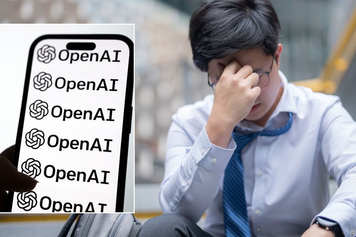 Unemployed man and AI logo