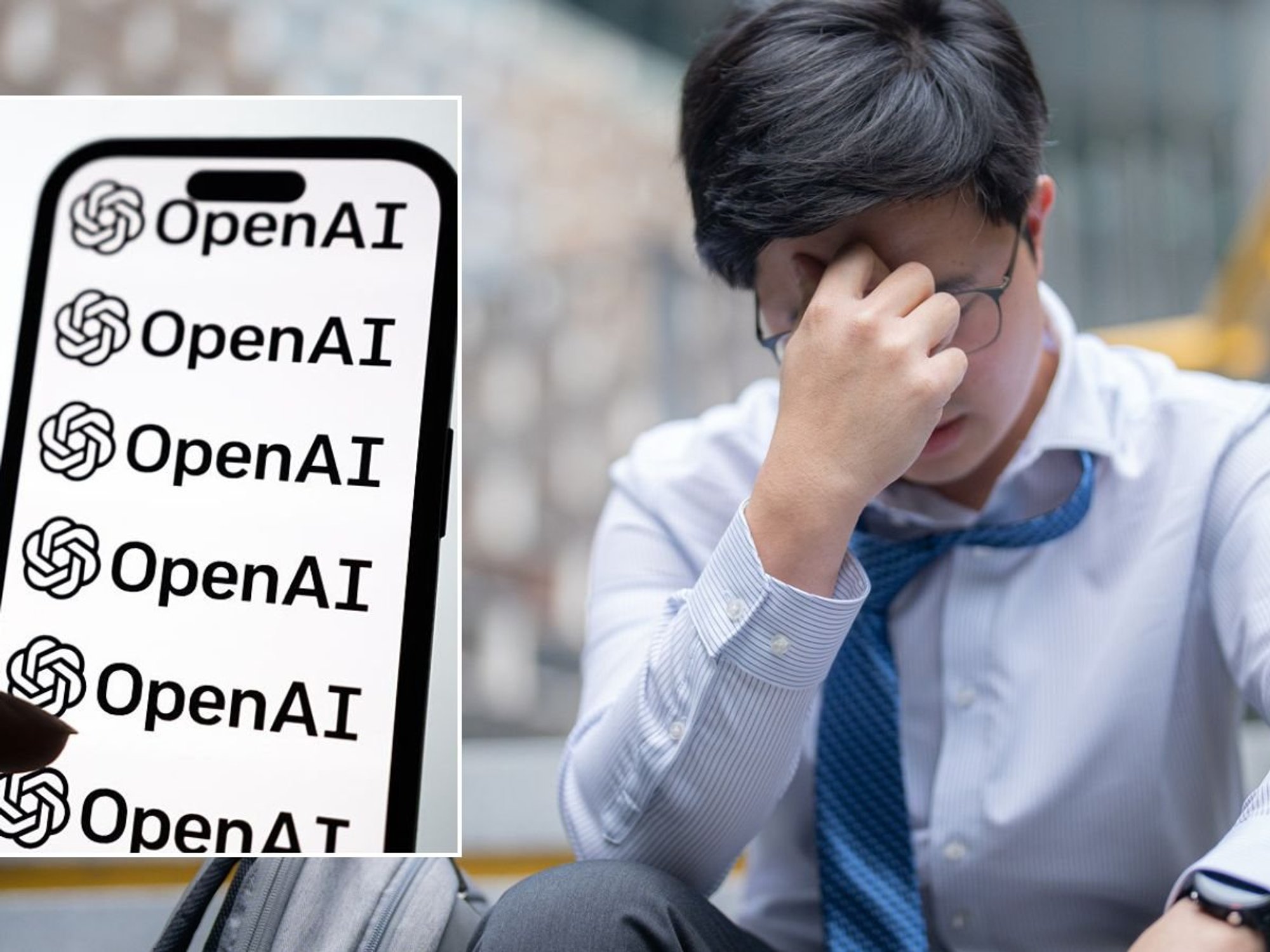 Unemployed man and AI logo