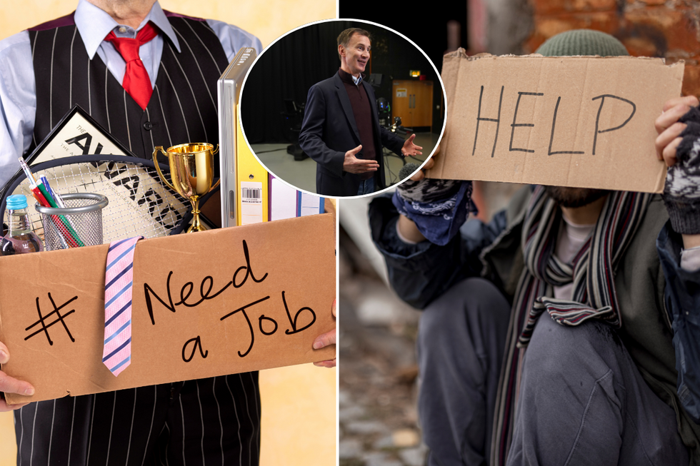 Unemployed stock images with inset of Jeremy Hunt