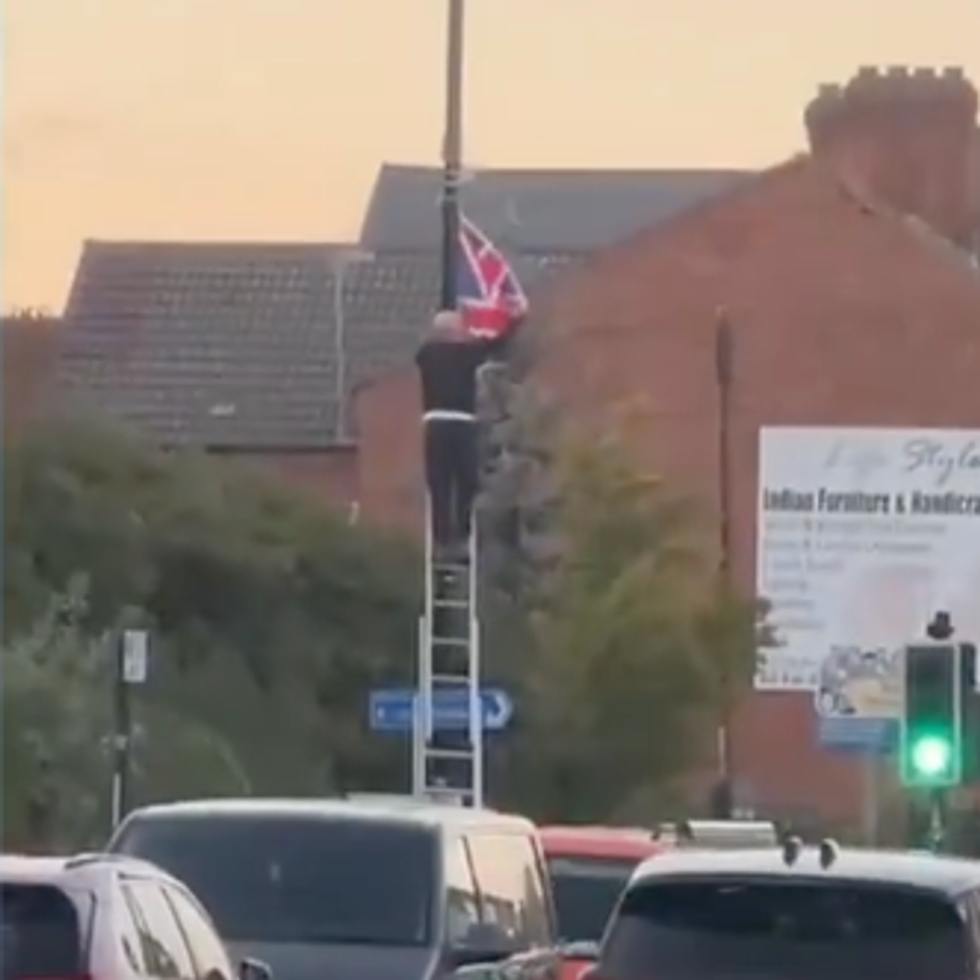 Union flag being put up in Birmingham