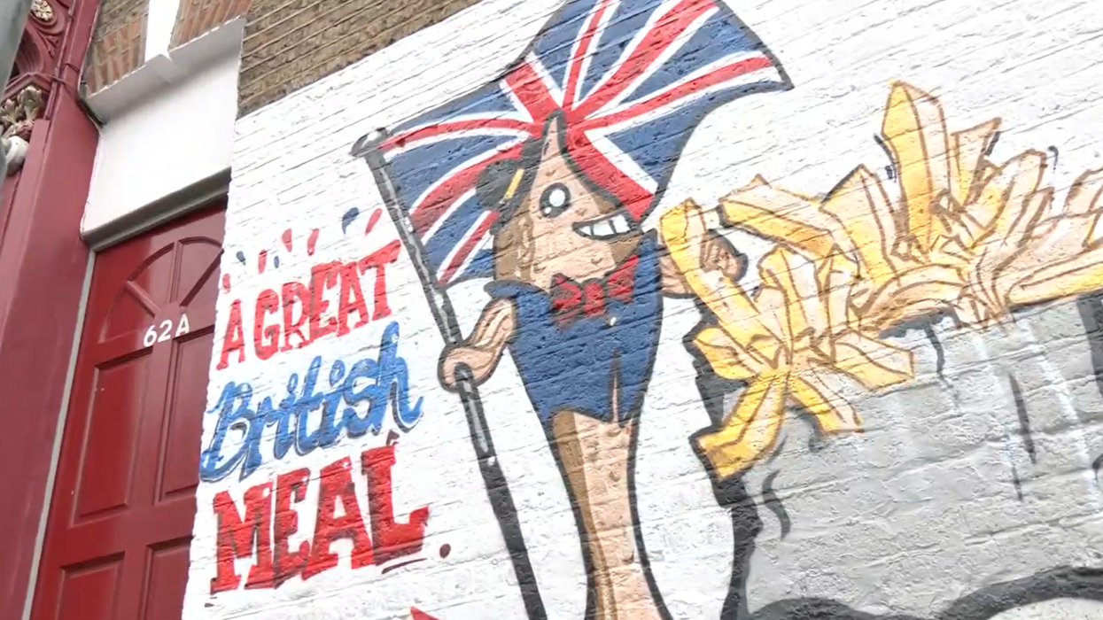 Union Flag mural outside chippy
