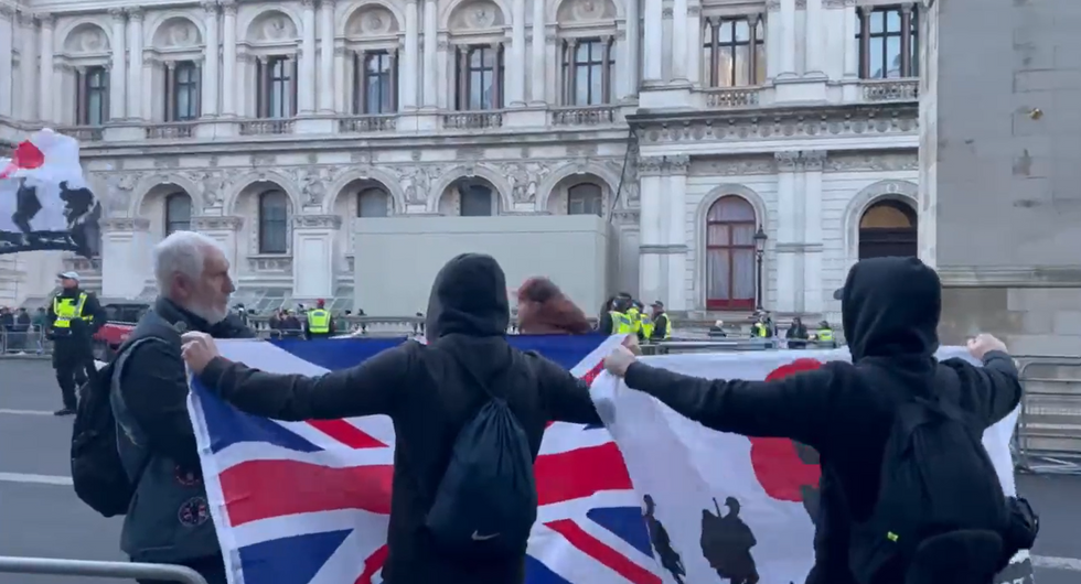 Union flag waving counter-protesters at the Cenotaph