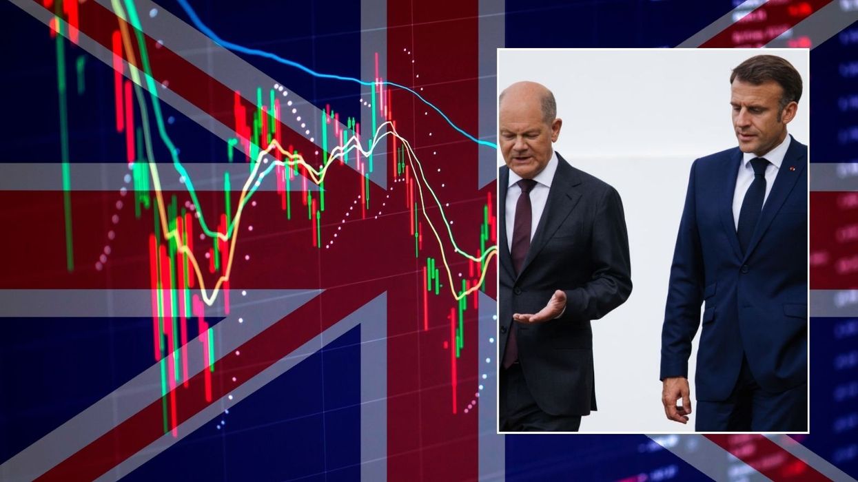 Union jack and Macron/Scholz