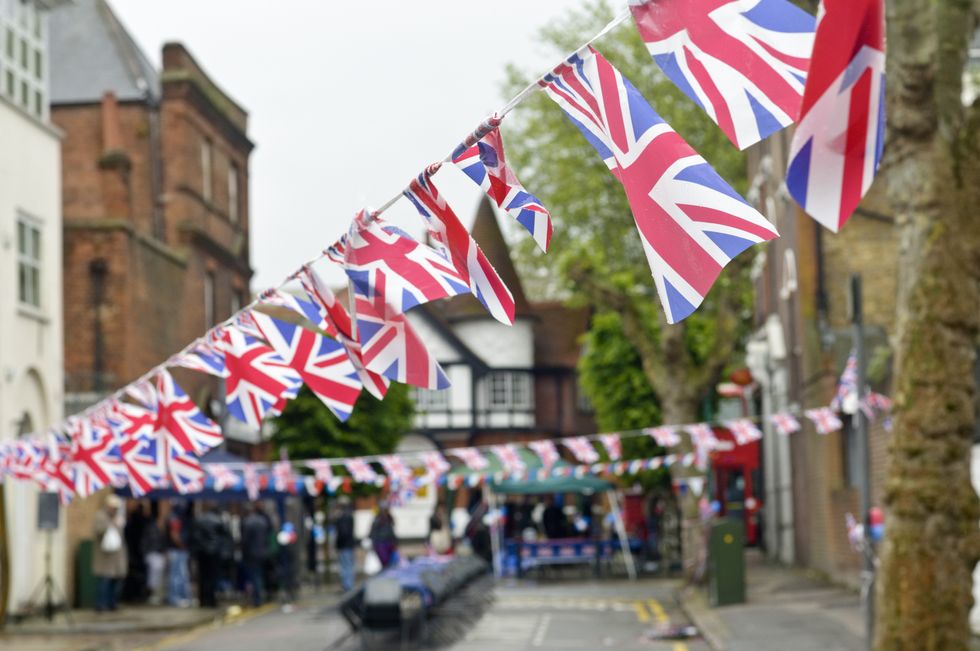 Union Jack bunting tied along a street