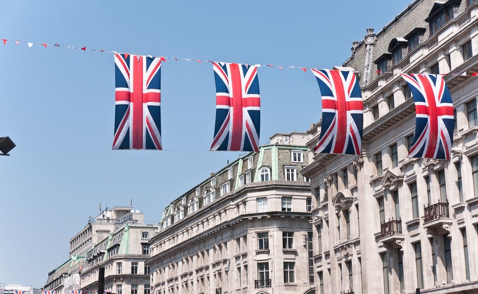 Union Jack flags in central London