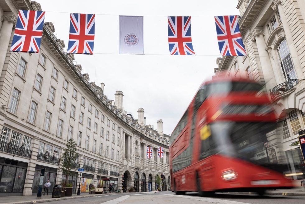 Union jack flags on a London street