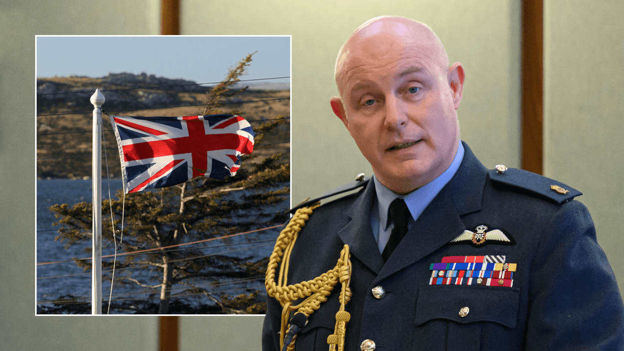 Union Jack on Falklands; Sir Harv Smyth