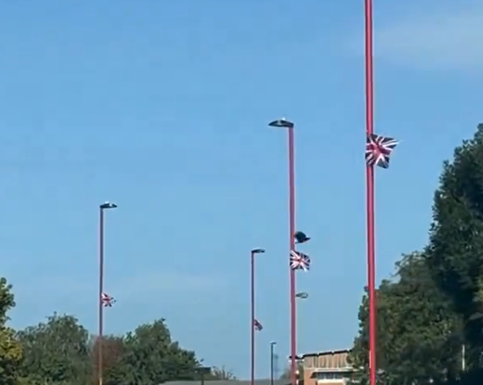 Union Jacks attached to lamp posts in Birmingham