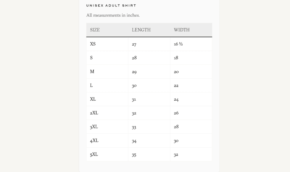 Unisex Adult Shirt
