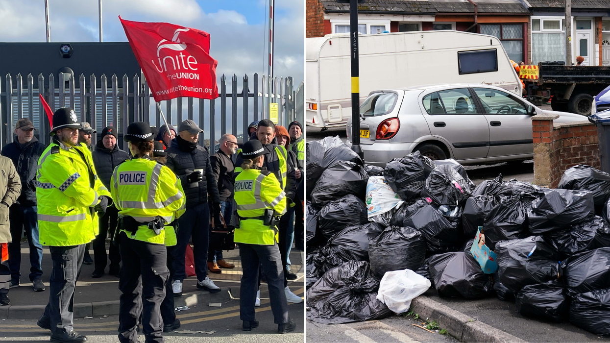 Unite workers on strike and rubbish building up