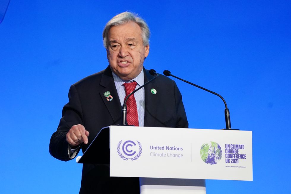 United Nations secretary-general Antonio Guterres delivers a speech at the Cop26 summit in Glasgow. Picture date: Thursday November 11, 2021.