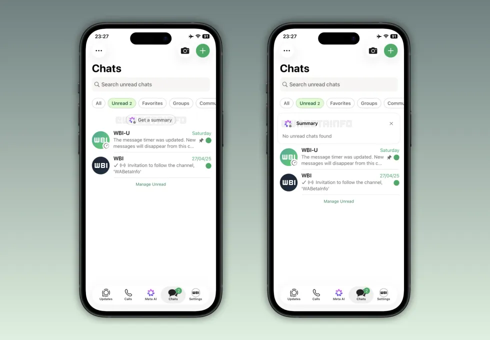 Unread message summaries section on WhatsApp