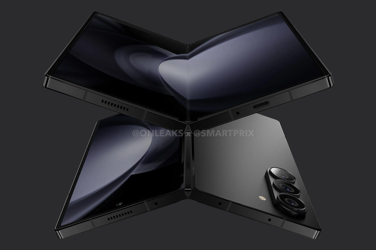 unreleased galaxy z fold 6 smartphone is pictured in a high resolution render from tipster onleaks and smartprix 