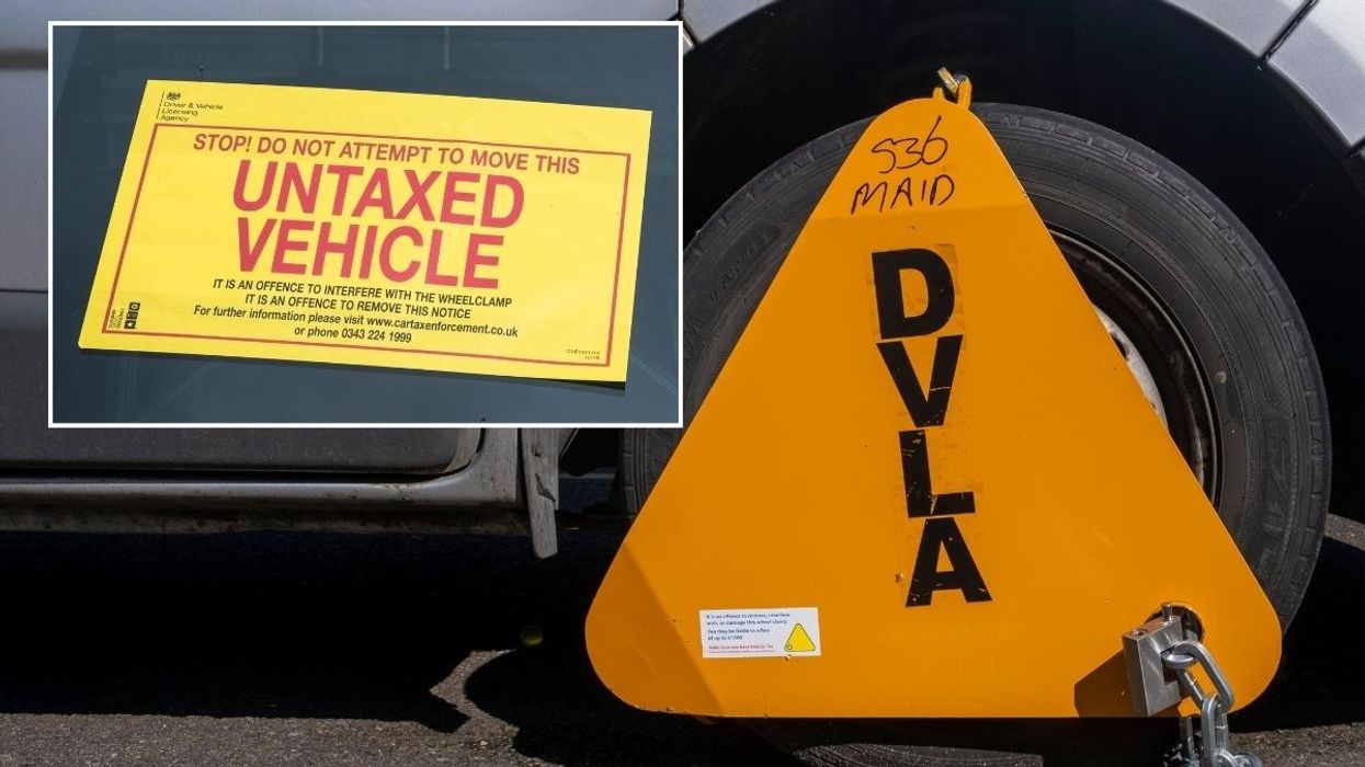 Untaxed vehicle sticker and a DVLA wheel clamp