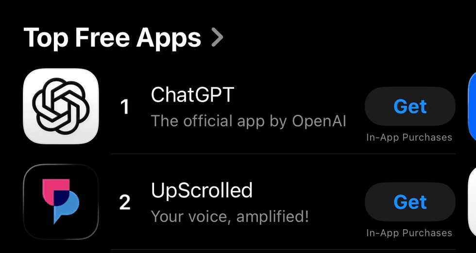 UpScrolled ranked number two on US App Store