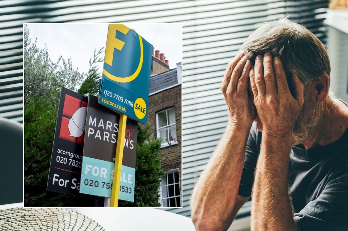 Upset man and for sale signs