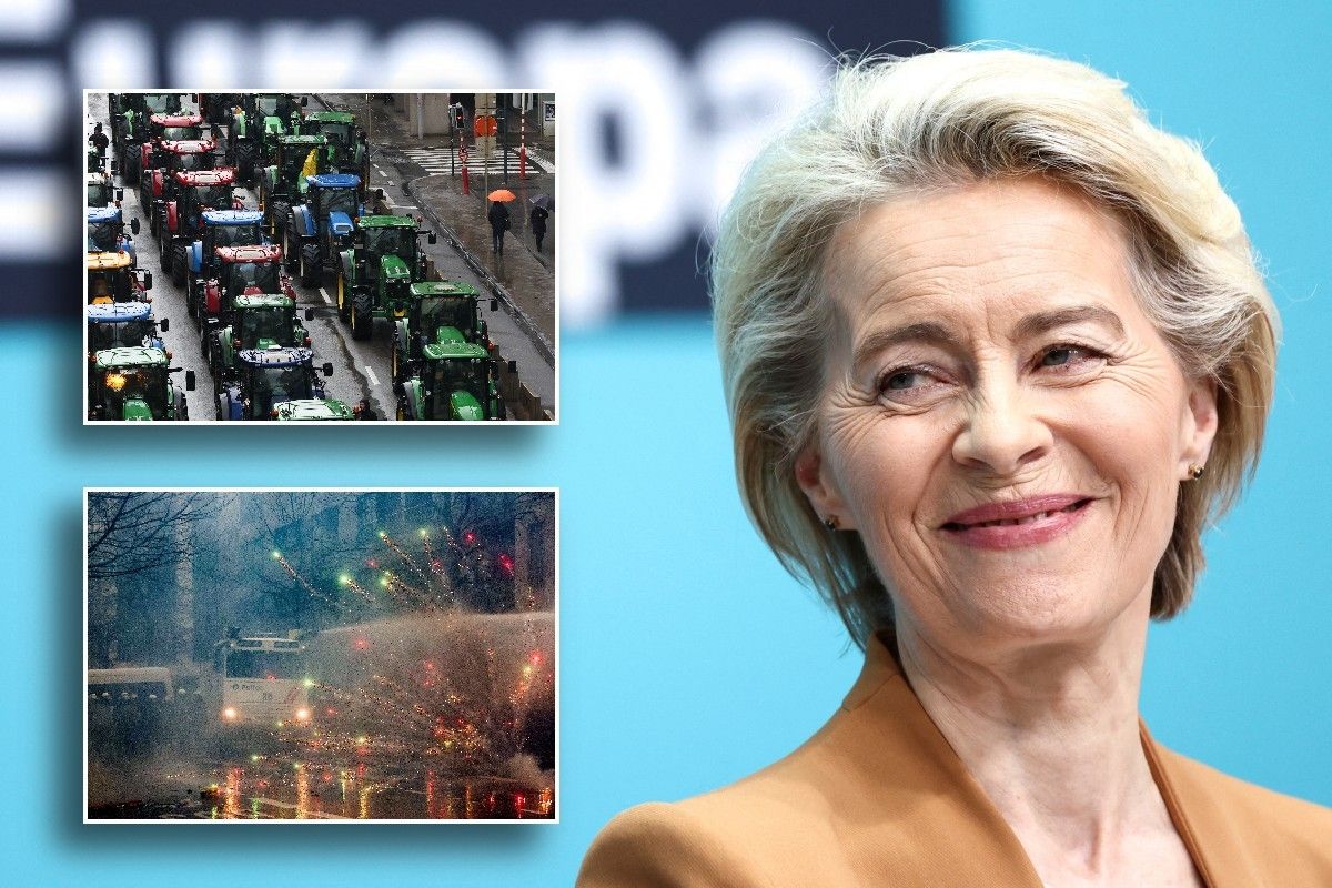 Ursula von der Leyen and farmers protest in Brussels