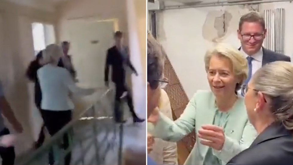 Ursula von der Leyen is rushed into a shelter