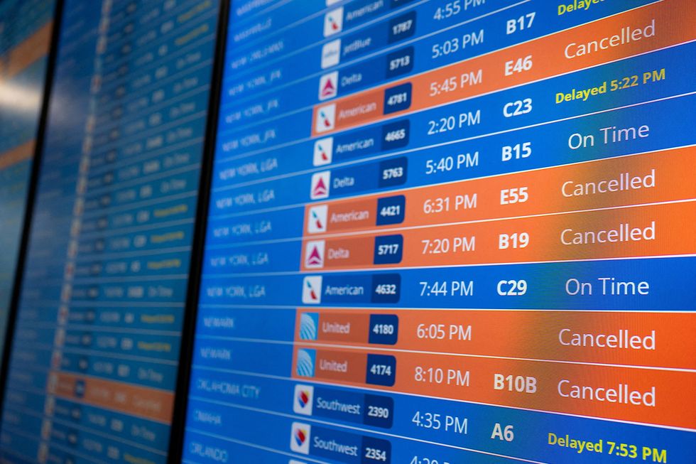 US flight cancellations departure board