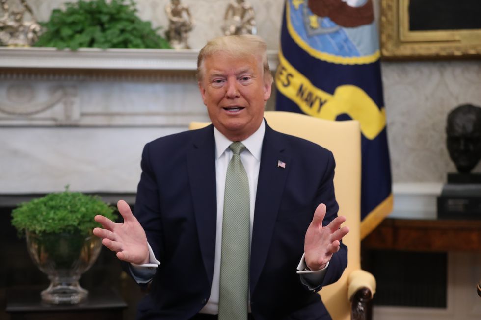 US President Donald Trump in the Oval Office with Taoiseach Leo Varadkar (not pictured) at the White House in Washington DC during the Taoiseach's visit to the US.