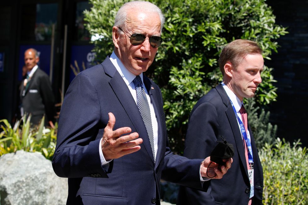 US President Joe Biden arrives for a plenary session, during the G7 summit in Cornwall. Picture date: Sunday June 13, 2021.