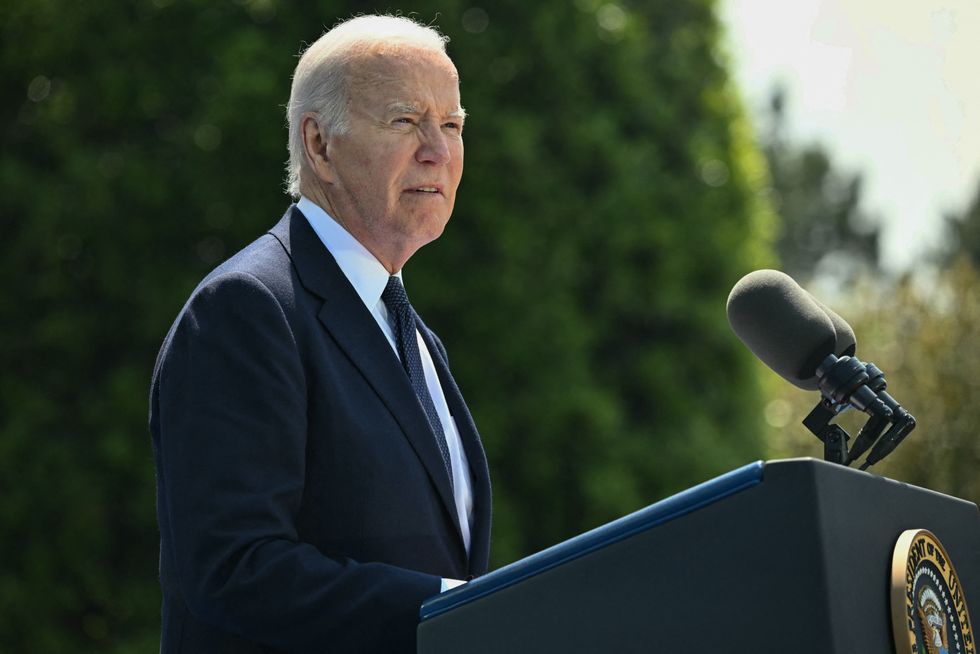 US President Joe Biden delivers a speech during the US ceremony marking the 80th anniversary of the World War II "D-Day" Allied landings in Normandy