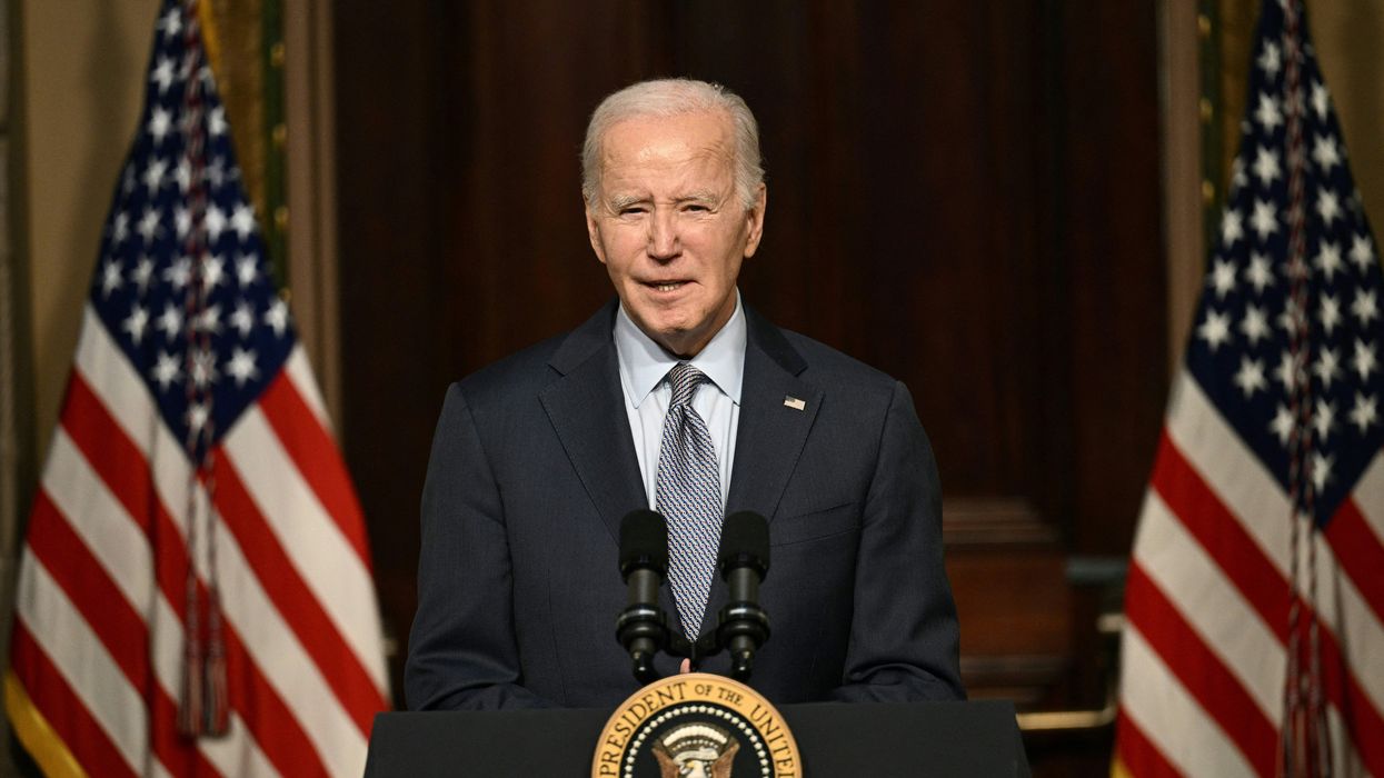 US President Joe Biden speaks at a roundtable with Jewish community leaders in the Indian Treaty Room of the White House