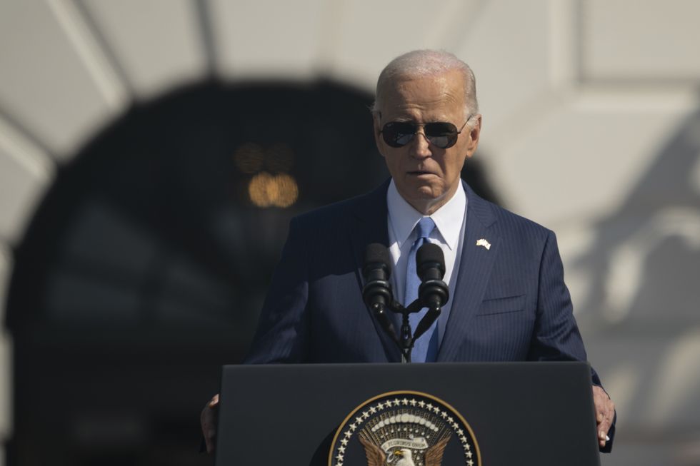 US President Joe Biden speaks during the Official Arrival Ceremony at the White House in Washington