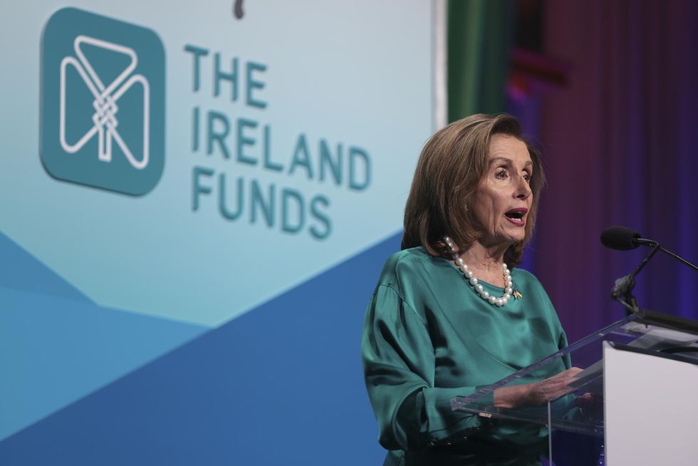 US Speaker of the House Nancy Pelosi speaks at the Ireland Funds 30th National Gala at the National Building Museum in Washington DC during Taoiseach Micheal Martin visit to the US for St Patrick's Day. Picture date: Wednesday March 16, 2022.