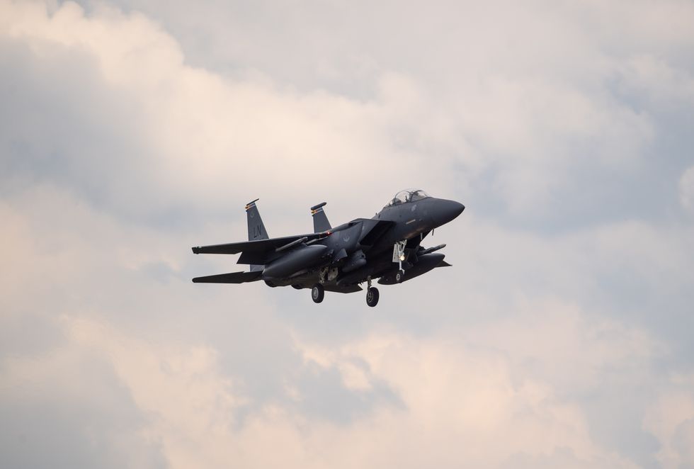 USAF F15 jet lands at RAF Lakenheath