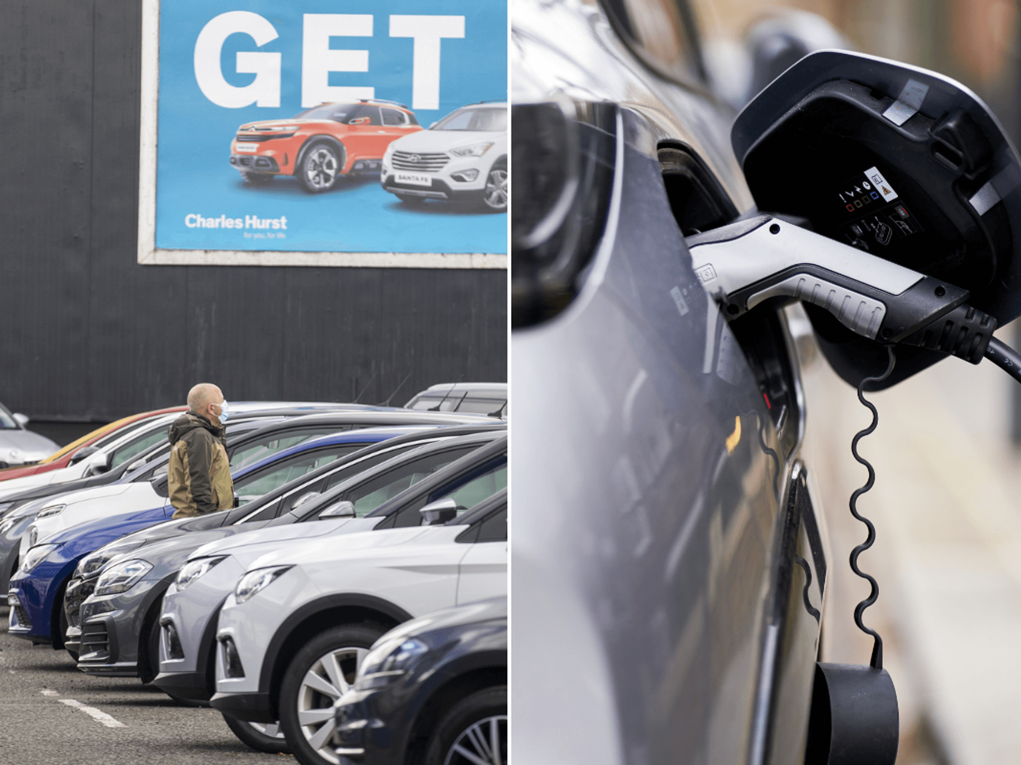 Used car market and an electric car charger