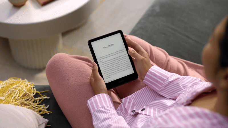 User taps settings on Amazon Kindle Paperwhite.