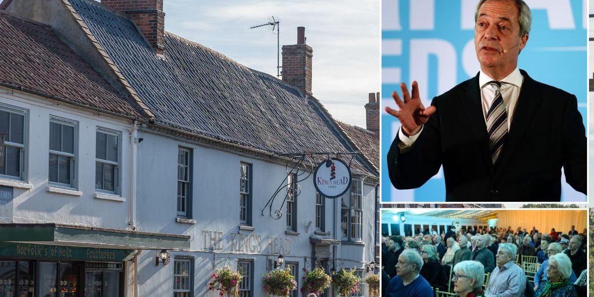 NextImg:'Democracy's under attack!' Nigel Farage issues chilling free speech warning after 'outrageous' decision to cancel Reform meeting in 'Norfolk's poshest town'