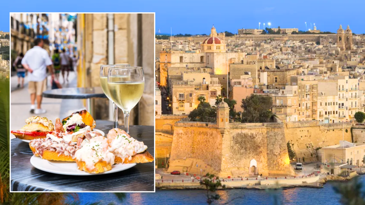 Valletta, Malta / food and white wine on table outside