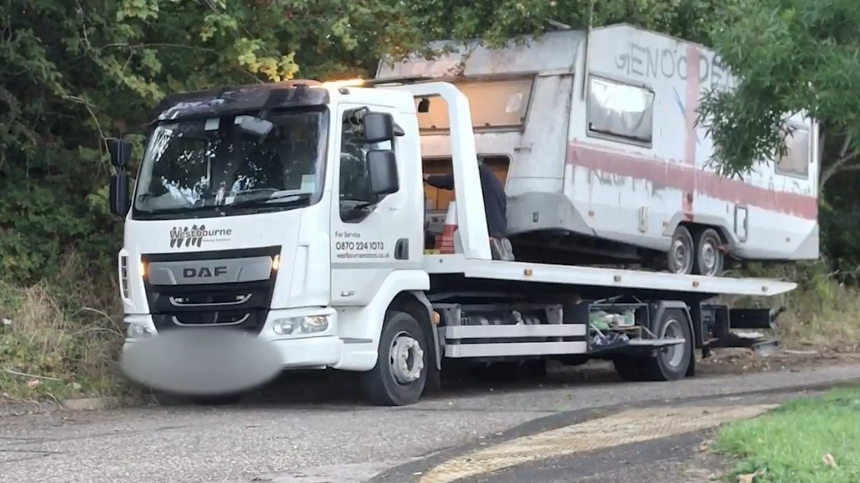 Van being towed away