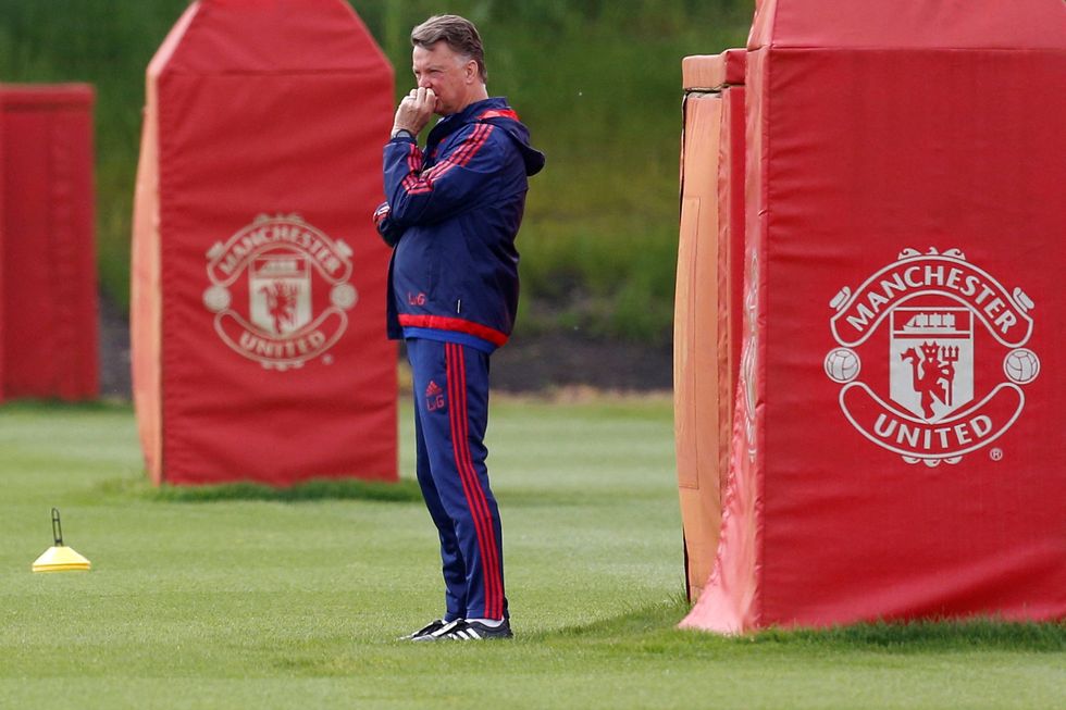 Van Gaal oversees a Manchester United training session