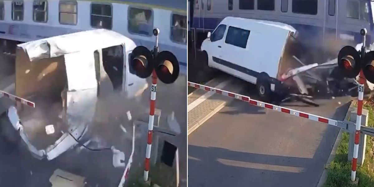 NextImg:Watch the moment van is DESTROYED by train after driver tried to skip barriers at level crossing
