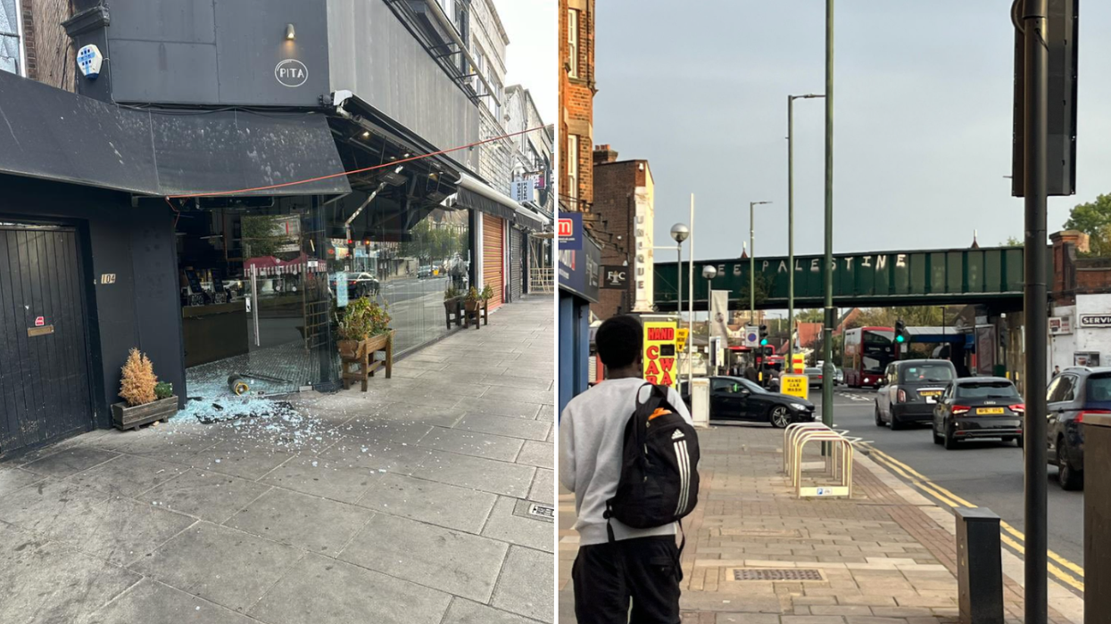 Vandalised shop/bridge in Golders Green