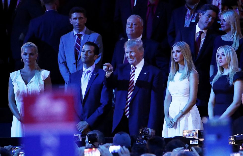 Vanessa Trump, Donald Trump Jr and Donald Trump on the campaign trail in 2016