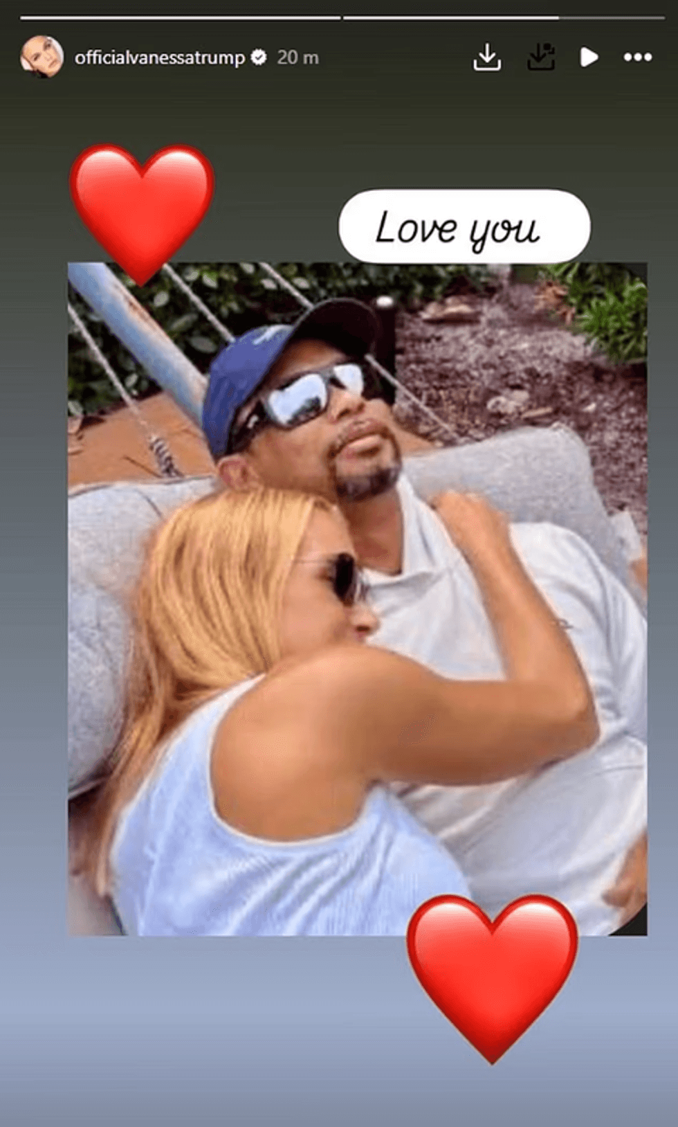 Vanessa Trump has publicly declared her support for boyfriend Tiger Woods following his arrest last week, posting an Instagram photograph of the pair during happier times accompanied by two red hearts and the message: "Love you"