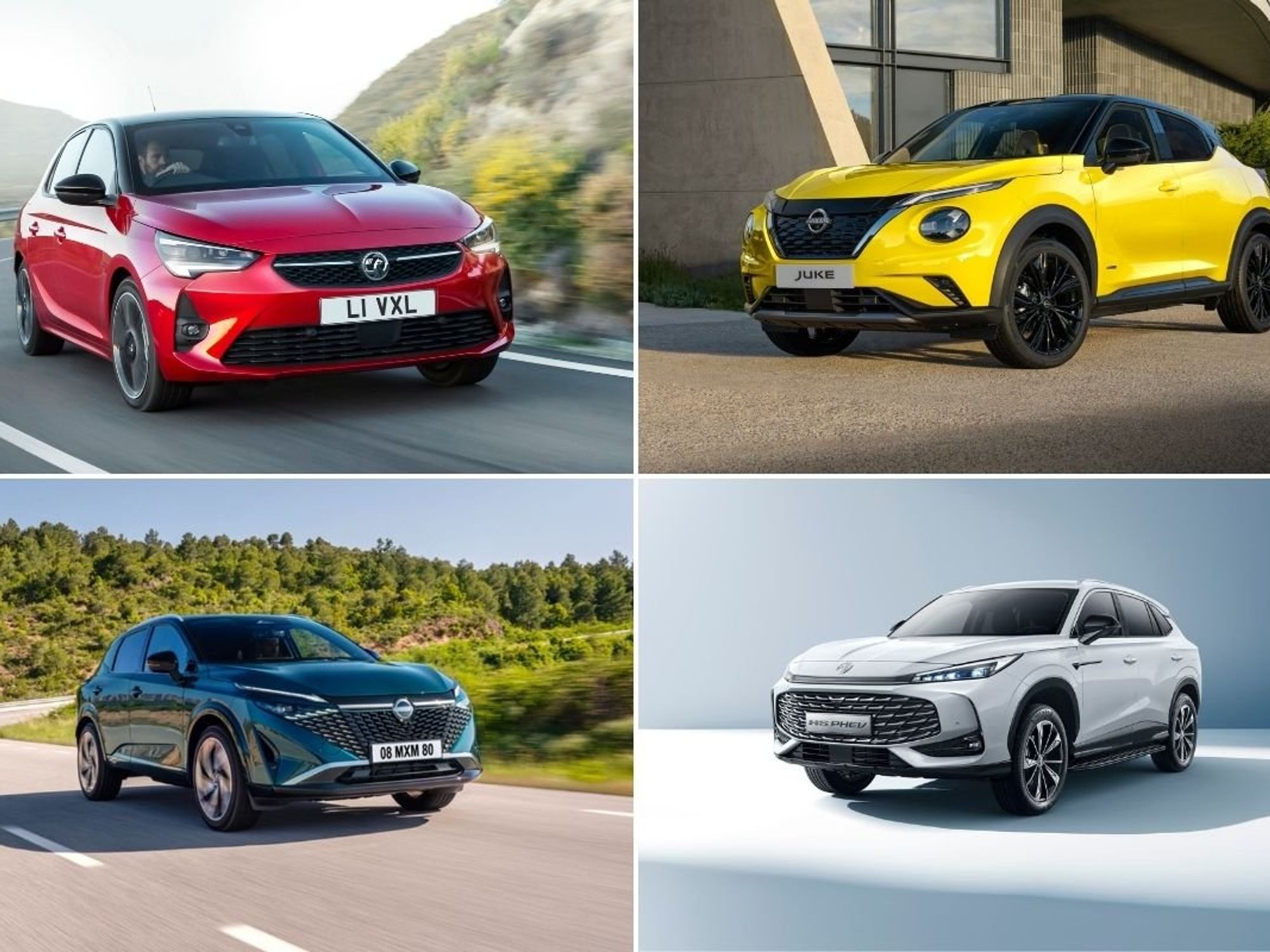 Vauxhall Corsa, Nissan Juke, MG HS, Nissan Qashqai