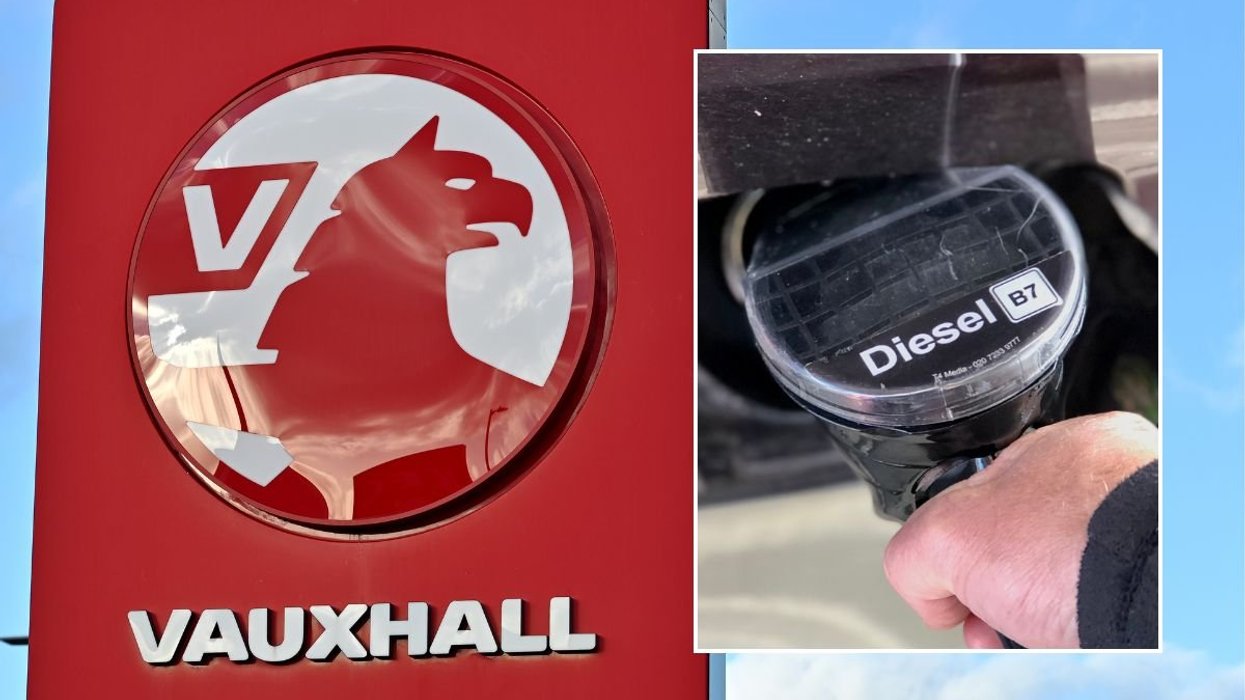 Vauxhall logo and a diesel pump