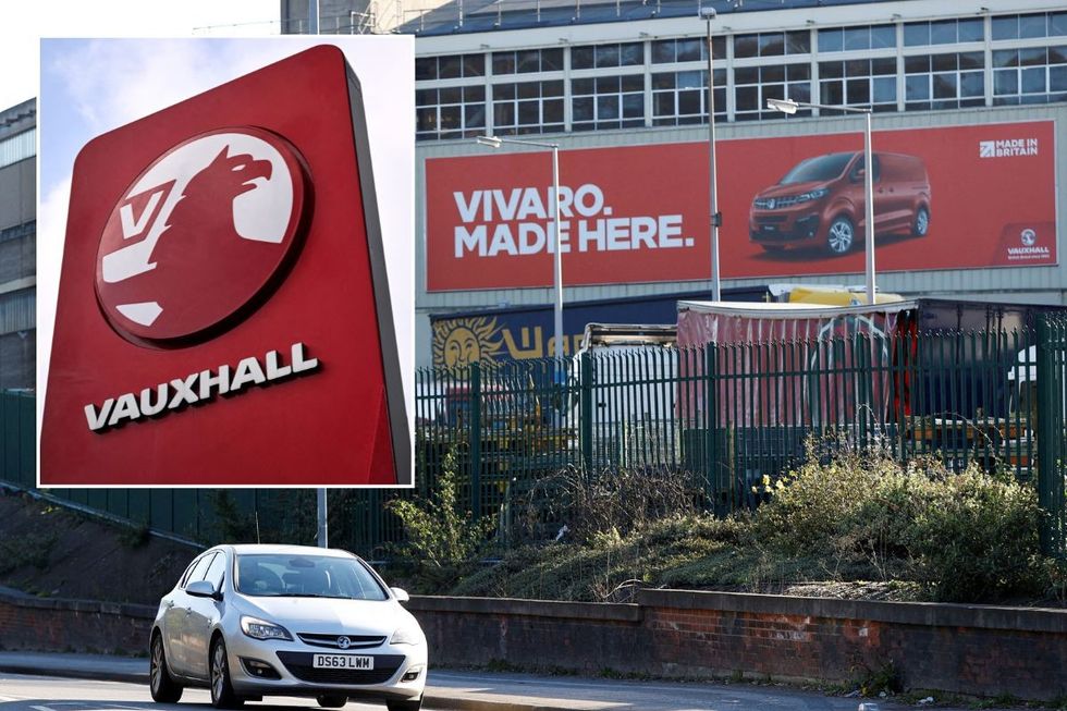 Vauxhall logo and the Stellantis Luton factory, which has since closed