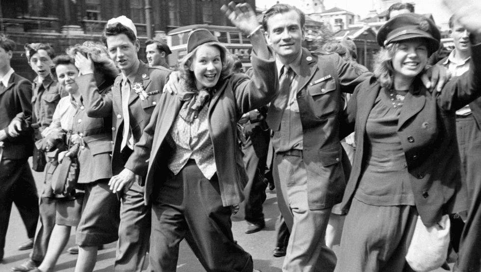 VE Day celebrations in London at the end of the Second World War.