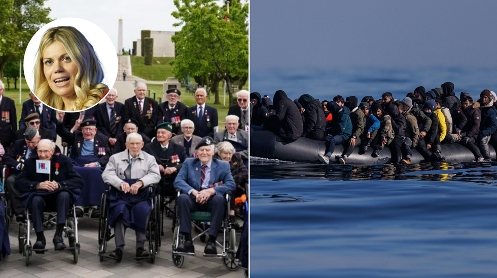 VE Day veterans (left), migrants crossing the Channel (right)