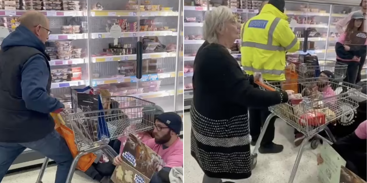 NextImg:Sainsbury's shoppers barge past Animal Rising activists blocking meat aisle in supermarket
